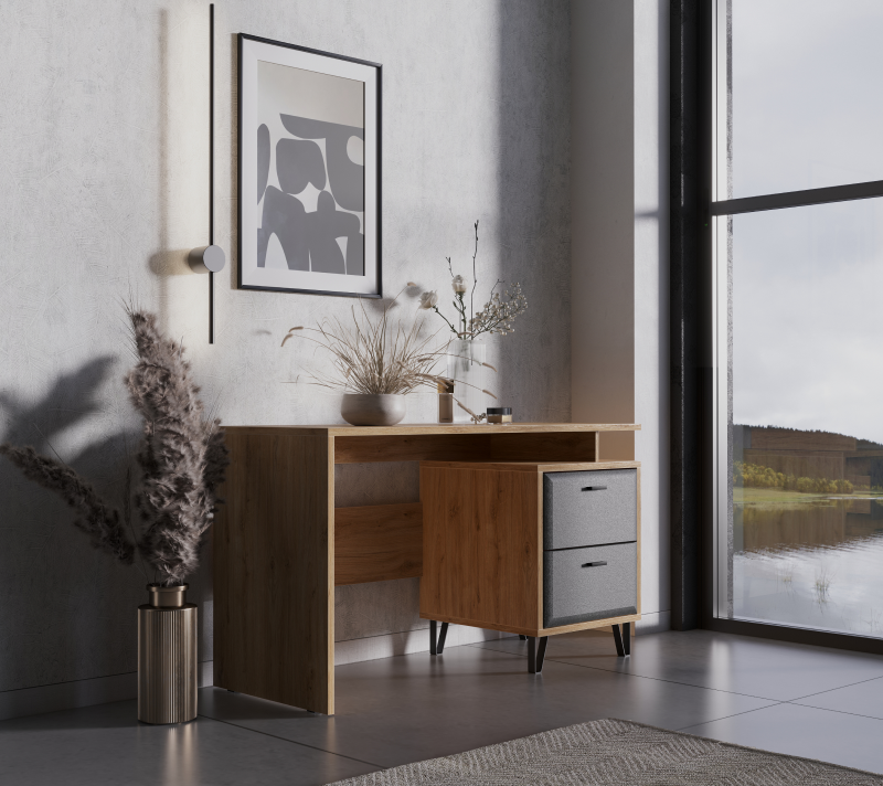 Стол письменный Грейс дуб наварра/графит BIU2S_3