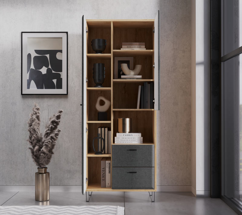 Шкаф Грейс дуб наварра/графит REG2D2S_2