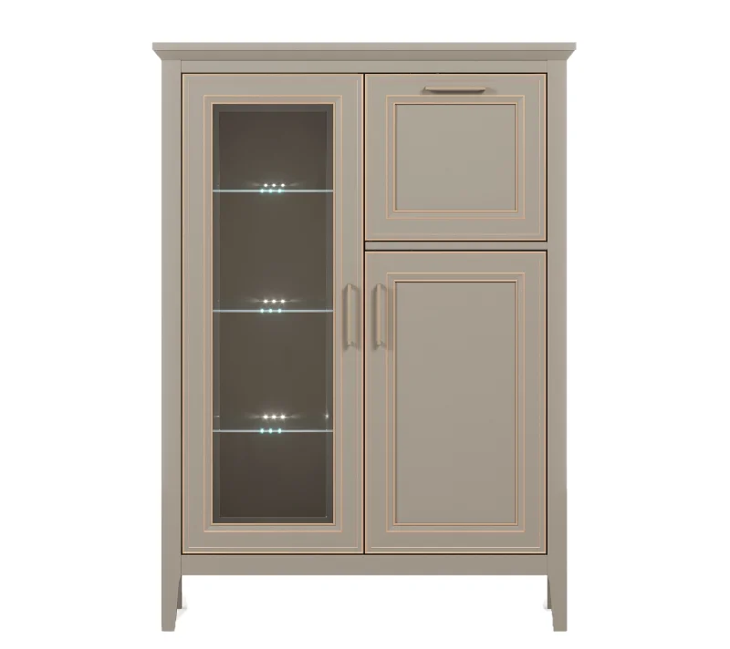 Тумба-витрина с подсветкой Классик глиняный серый KOM1W1D1B