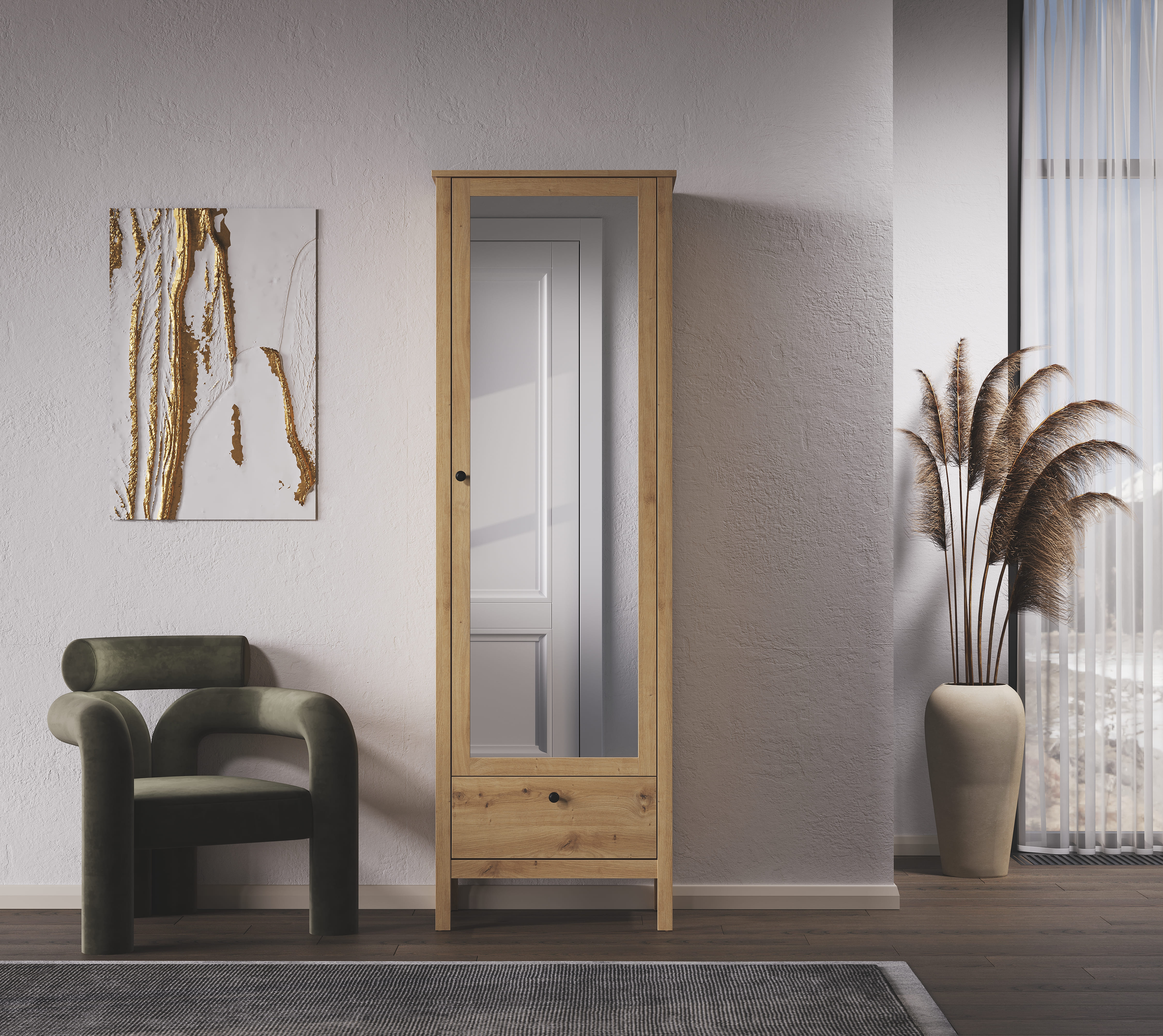 Шкаф с зеркалом Хельга дуб артизан SZF1W1S/60_1