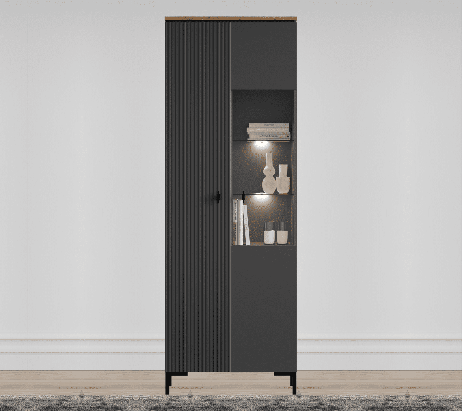 Шкаф-витрина с подсветкой Сан Джиминьяно антрацитовый/дуб нокс REG1D1W_3