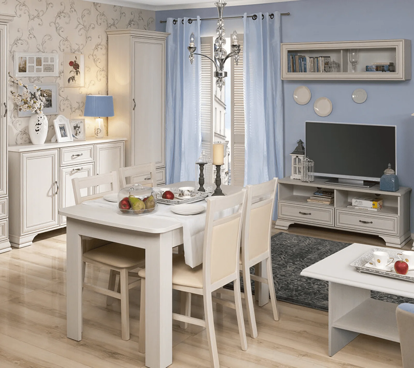 Полка навесная Тиффани вудлайн кремовый 1V_4