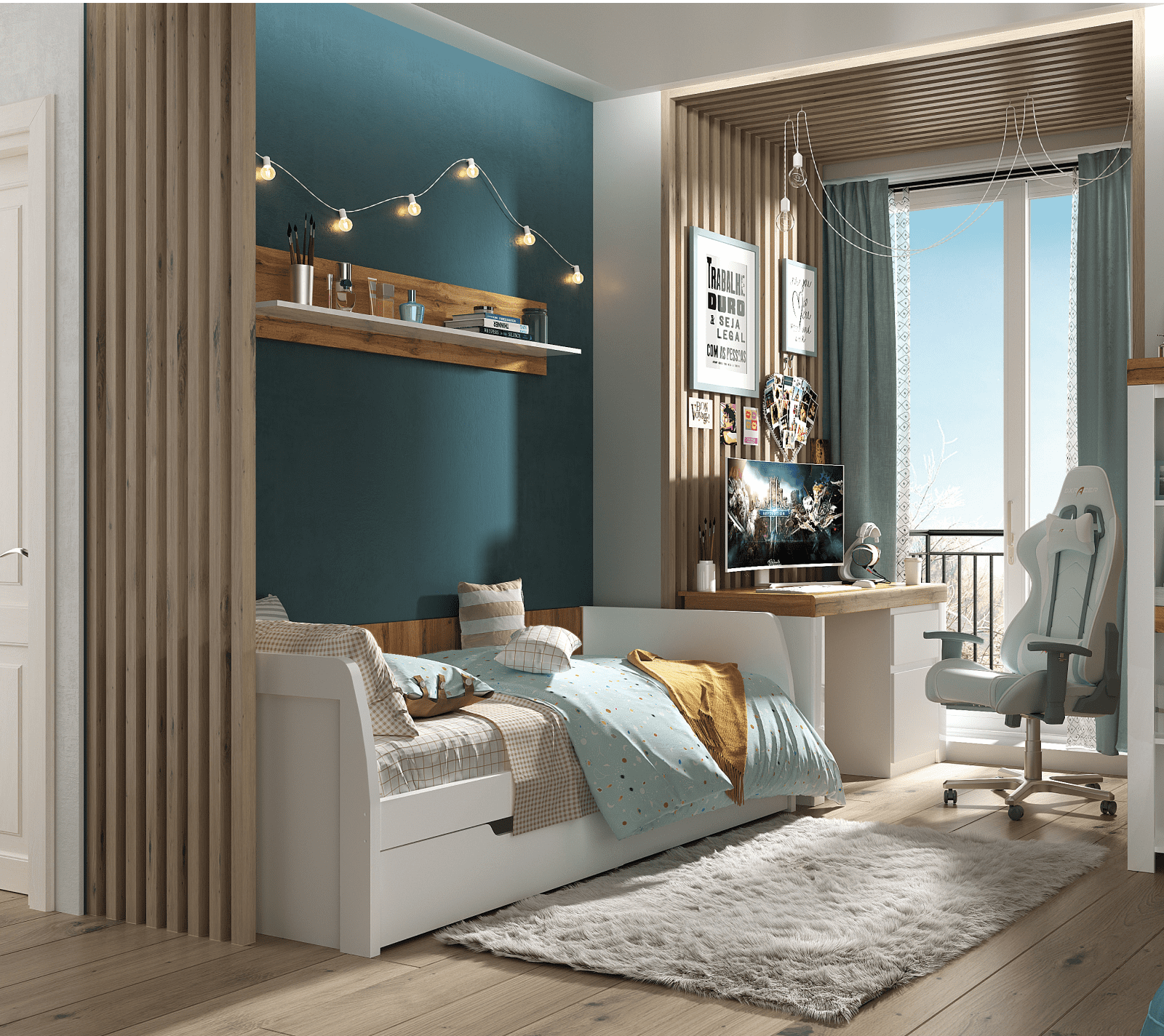 Полка Таурус белый глянец/дуб вотан BT_2