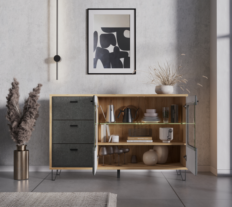 Тумба-витрина с подсветкой Грейс дуб наварра/графит KOM2W3S_2