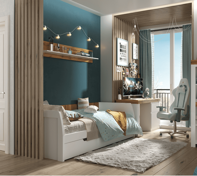 Кровать Таурус белый глянец/дуб вотан 90-2_2