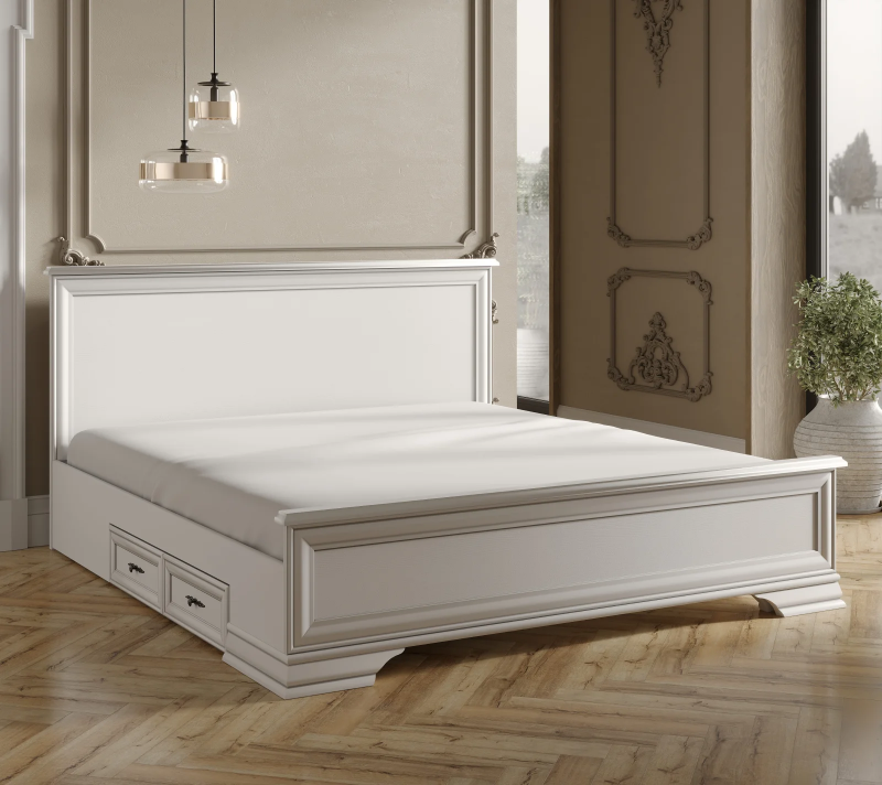 Кровать с выкатными ящиками Кентаки белый LOZ180x200_1