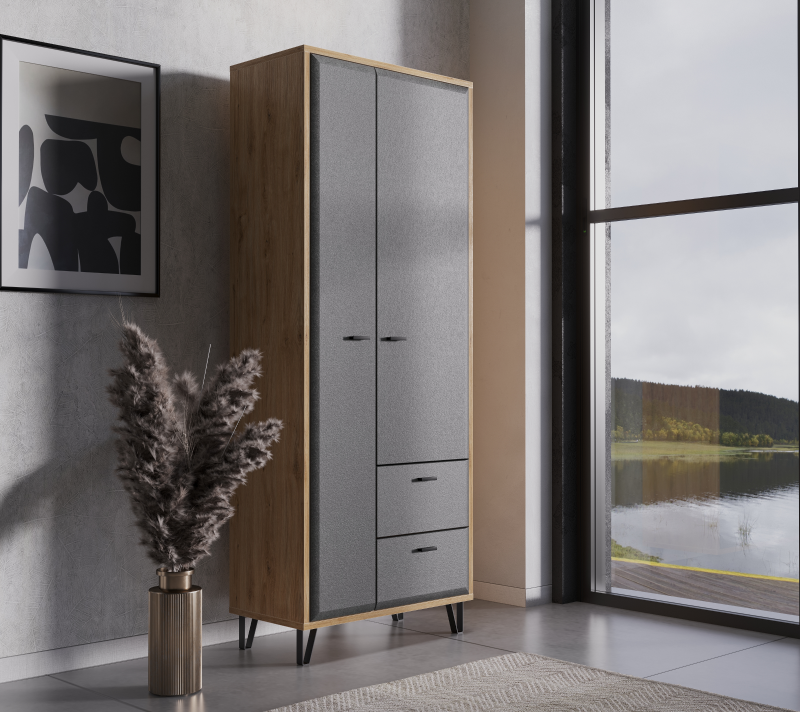 Шкаф Грейс дуб наварра/графит SZF2D2S_3