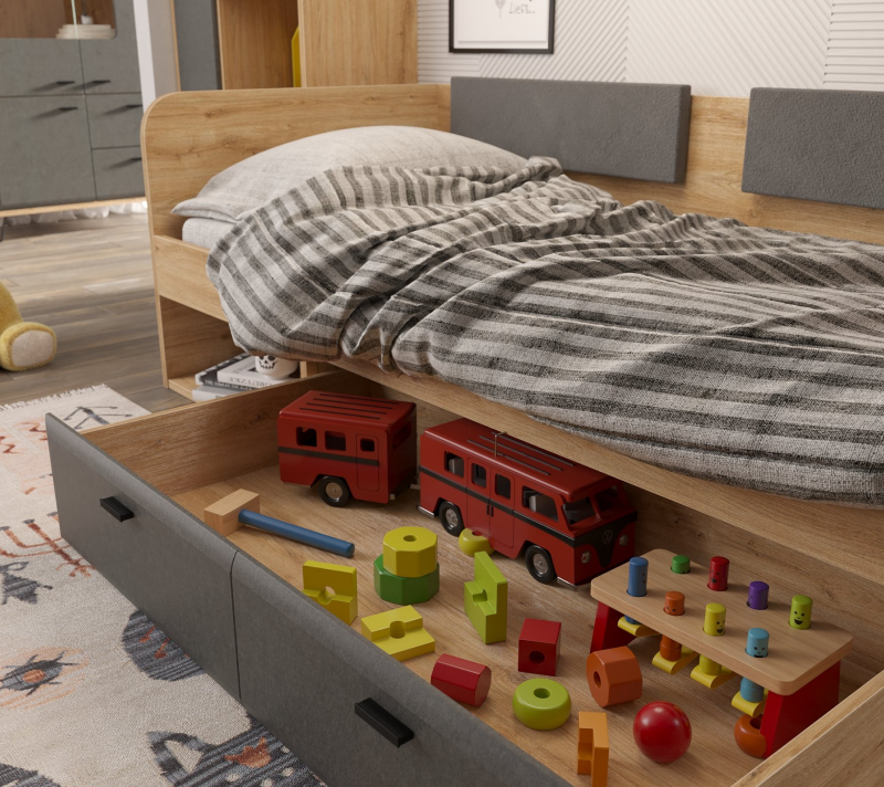 Кровать с мягкими элементами Грейс дуб наварра/графит LOZ/90_5