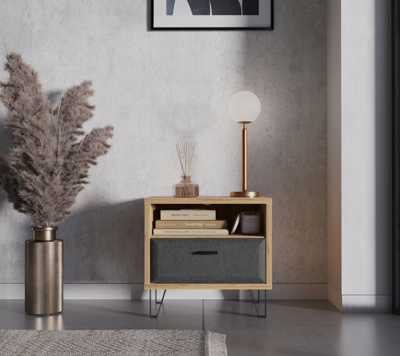 Тумба прикроватная Грейс дуб наварра/графит KOM1S_1