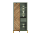 Витрина с подсветкой Сиена дымчатый зеленый/дуб вотан REG1W1D